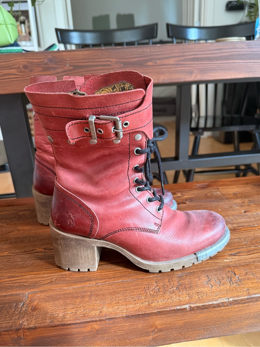 FLY LONDON Lace-Up Boots – Oxblood Red – EU39